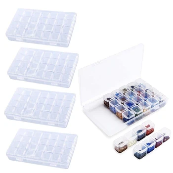

Diamond Embroidery Box 4 Packs 28 Grids, 5d Siamond Box and Cross Stitch Tools Accessory Containers for DIY Art Craft Diamond