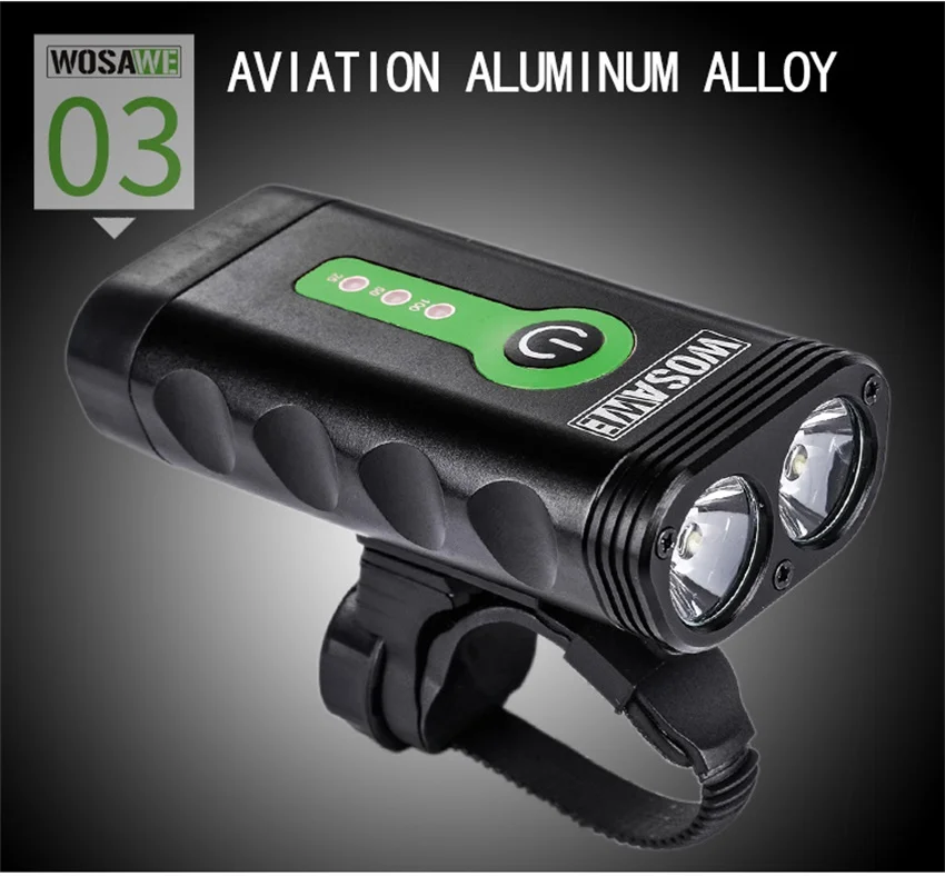 Top WOSAWE USB Rechargeable Bicycle Flashlight 2400 Lumens with Built-in Battery Rotate Bike Cycling Light 2-XML-3 LED Lamp 5 Modes 6