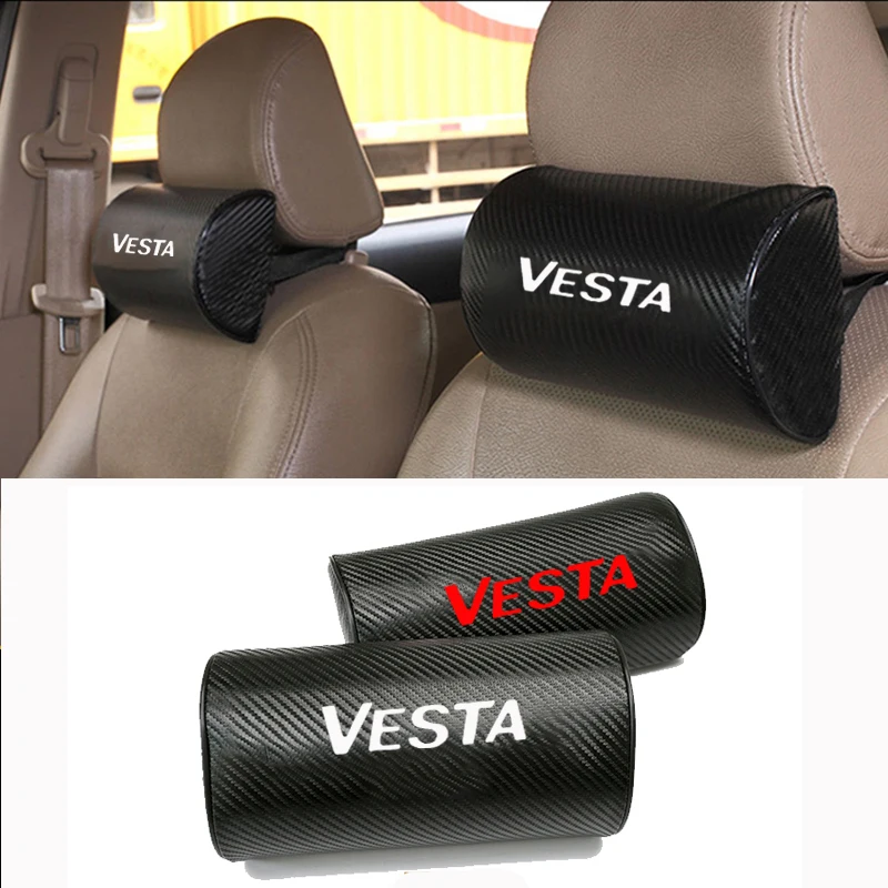 Углеродное волокно текстура из искусственной кожи авто подушка безопасности авто сиденье голова шеи Отдых подушка подголовника для Lada Vesta