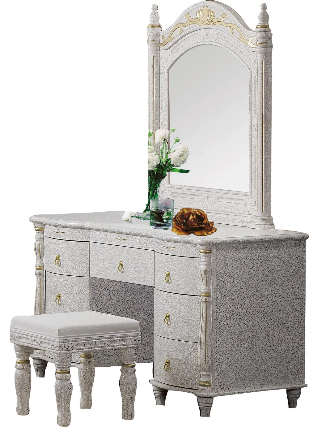 Спальня домашняя мебель туалетный столик стол с 7 Ящики с зеркалом и табурет современный стиль KD упакованные деревянные резные материалы