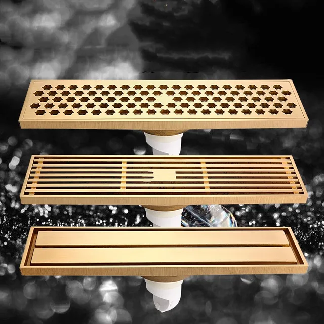 Artistic luxury gold brass floor drain 300*82mm 11.81*3.22 inch Rectangle bathrrom shower room