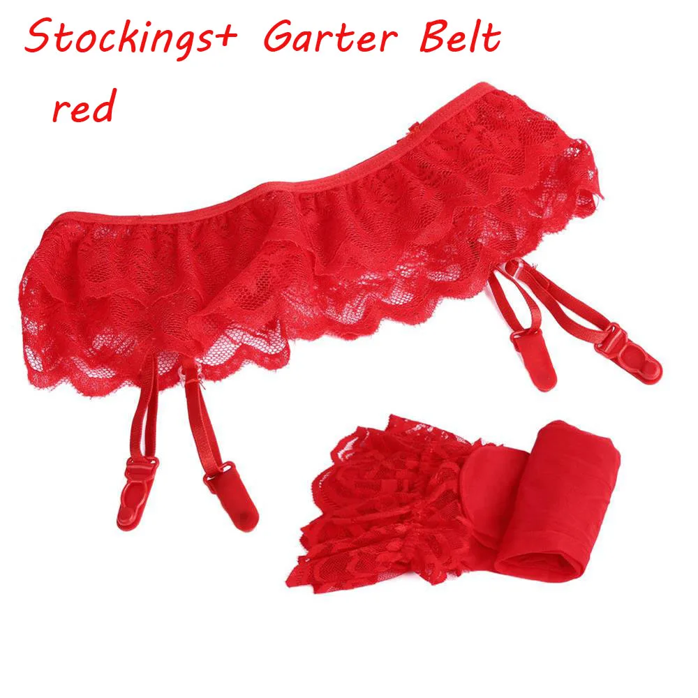 1 комплект, Лидер продаж, модные высококачественные женские сексуальные кружевные чулки+ Пояс для чулок, один размер - Цвет: Red