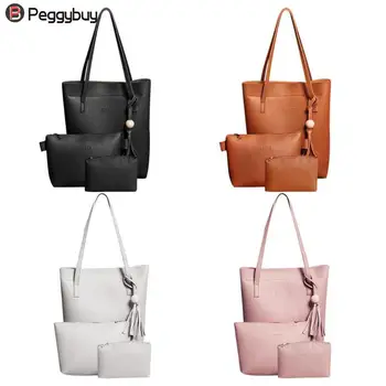 

3pcs/set Solid Color Tassel Shoulder Handbags Clutch Women Top-handle Totes