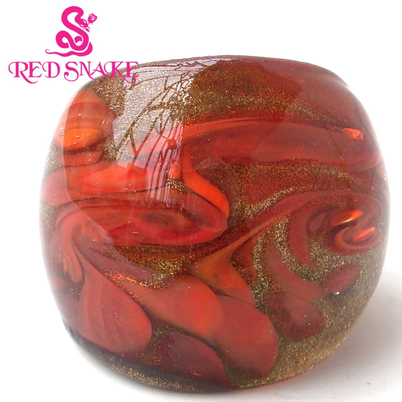 

RED SNAKE Fashion Ring Handmade golden sand with brown pattern design Murano Glass Rings