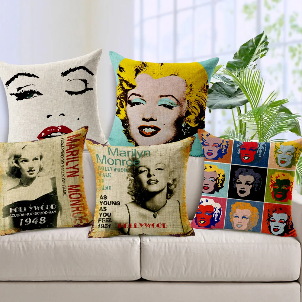 Vintage Marylin Monroe Decor Decorative Linen Pillow Sofa Cushion Funda