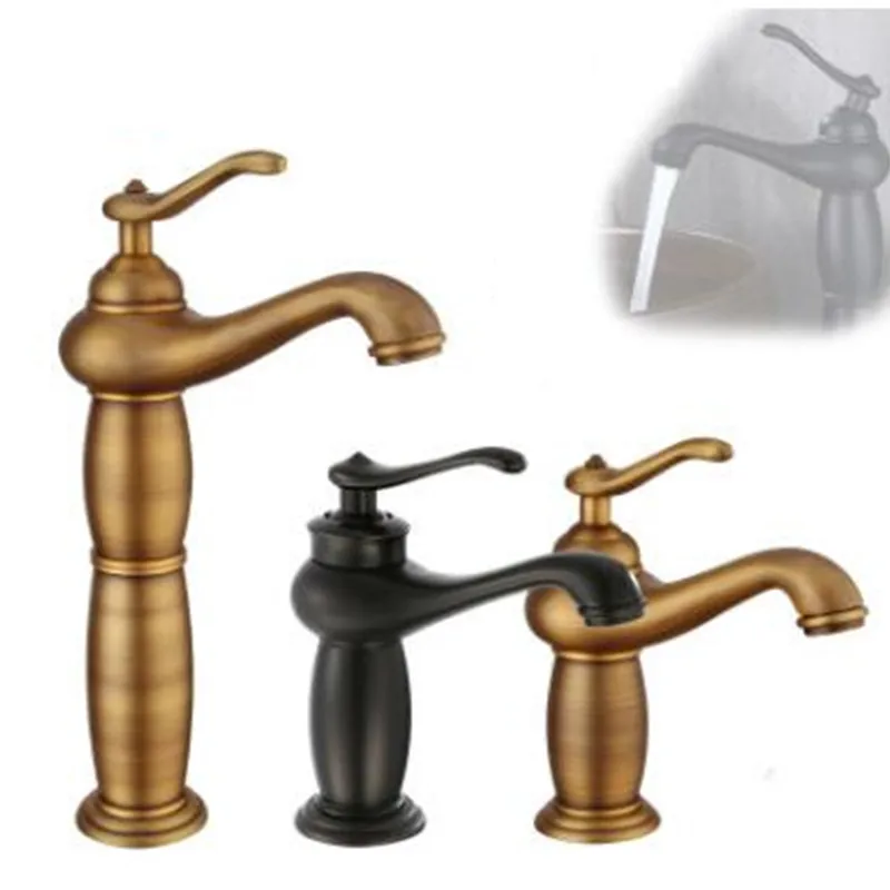 

European copper basin faucet European antique god lamp black cold and hot mixing faucet