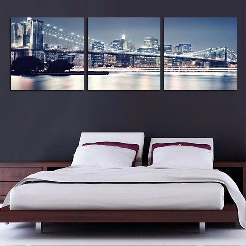 HD в рамке печатная Современная Настенная картина холст 3 панели Риверсайд Город