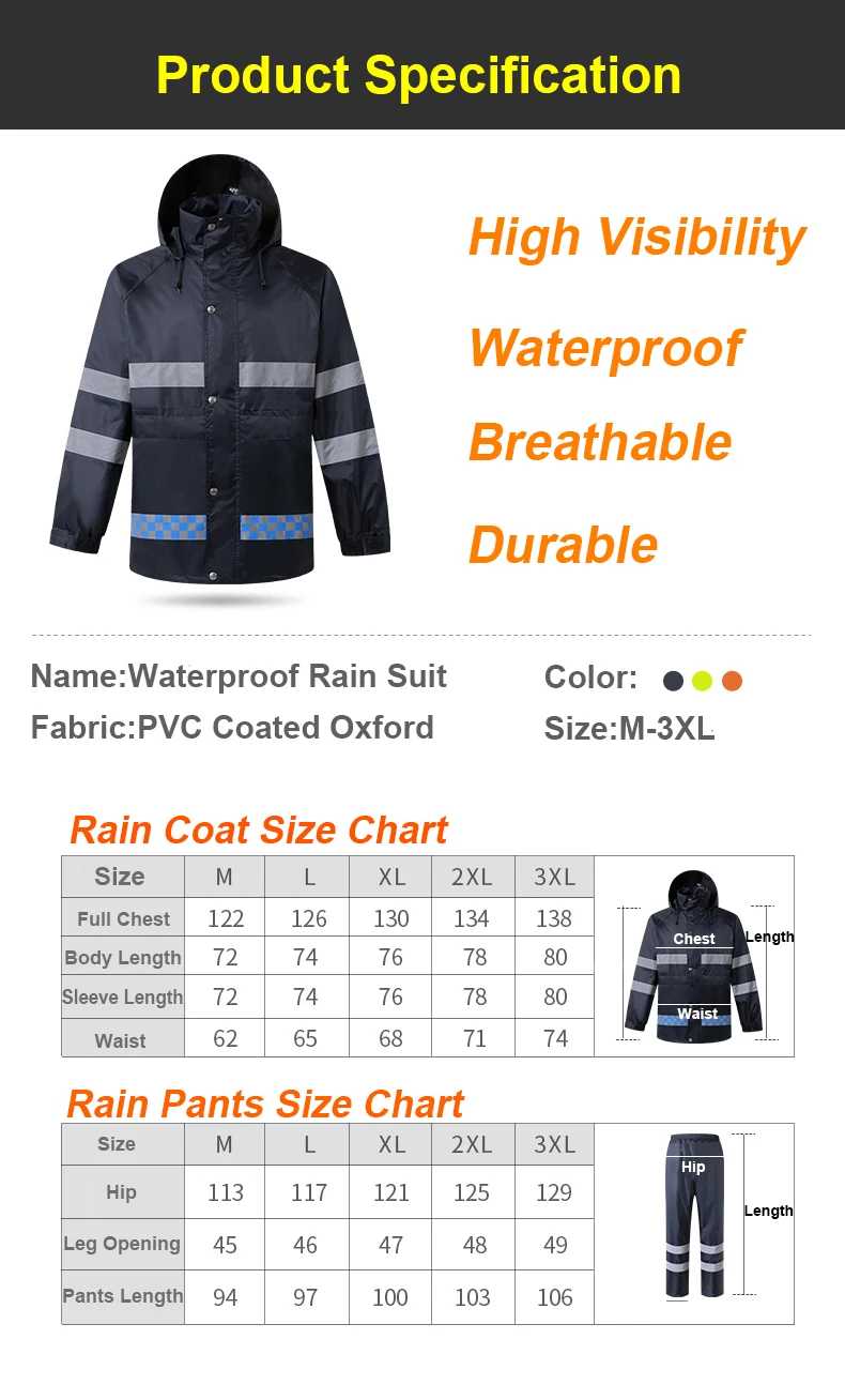 Jaqueta de Segurança Calças de Chuva Men com Listras Amarelo Impermeável Chuva Cabolsa Trabalho Wear Reflexivas 2 High Quality Segurança e Proteção