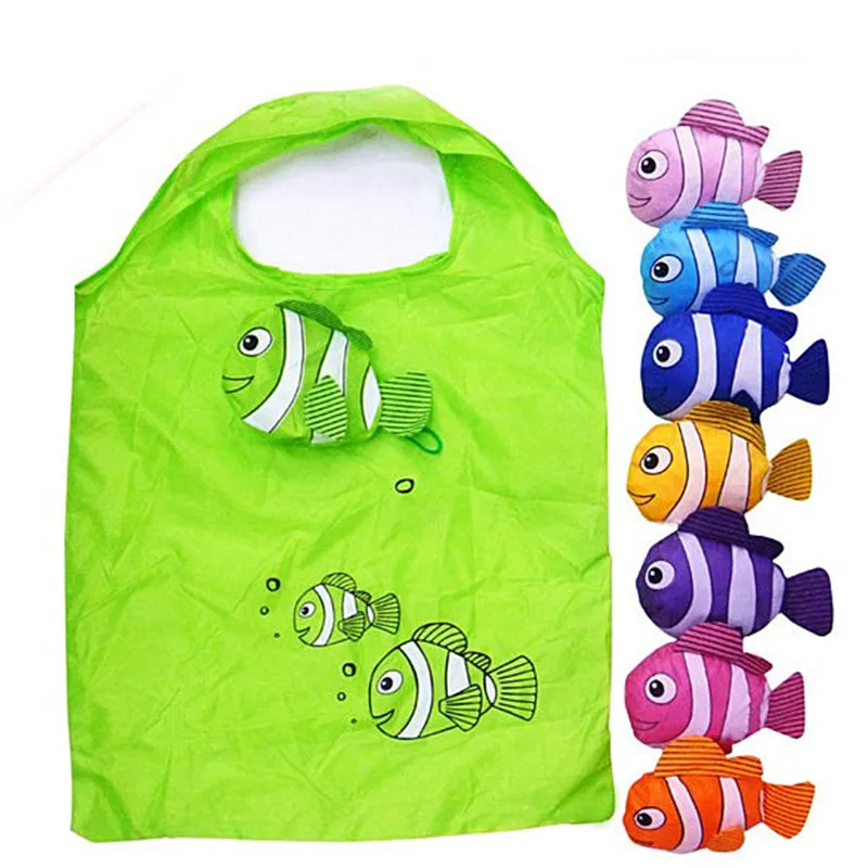 

Hot Eco Storage Handbag Tropical Fish Foldable Shopping Bags Cartoon Folding Portable Bag Women Grocery Polyester Large Bag