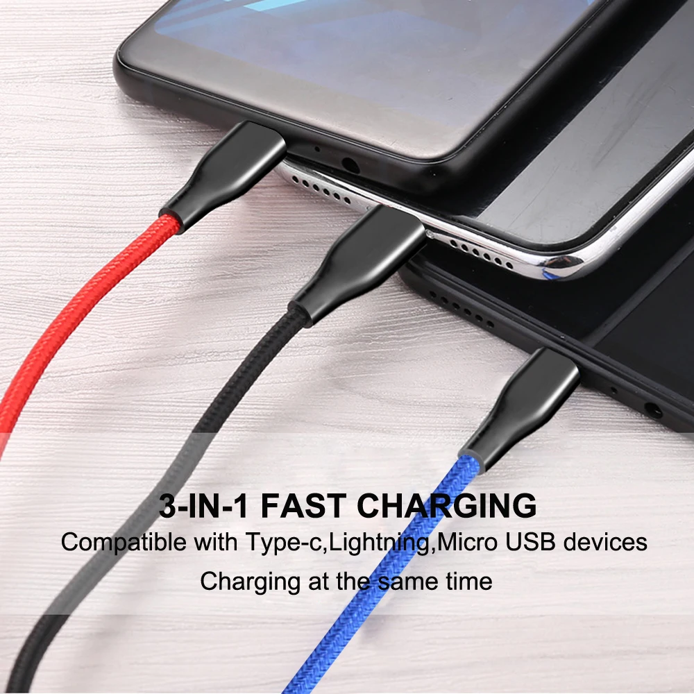 Кабель USB VOXLINK 3 в 1 для iPhone XS Max XR X 8 7 зарядный кабель Micro Android Type C кабели мобильных