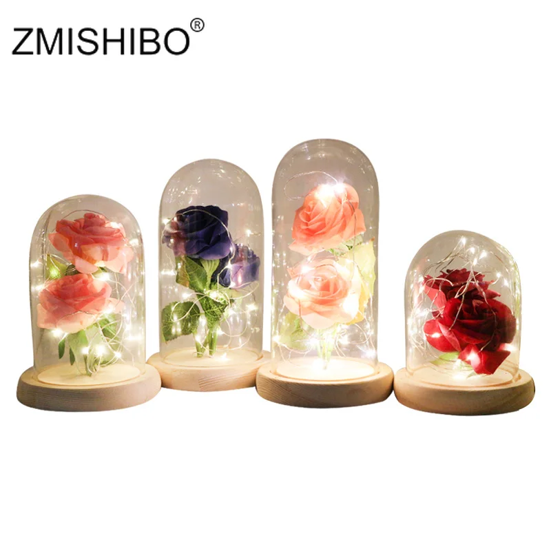 ZMISHIBO 1,5 Вт розы стекло бутылосветодио дный чки гирлянды светодиодные Ночник DIY деревянный база домашний Декор лампы 2 шт. свадебные подарок