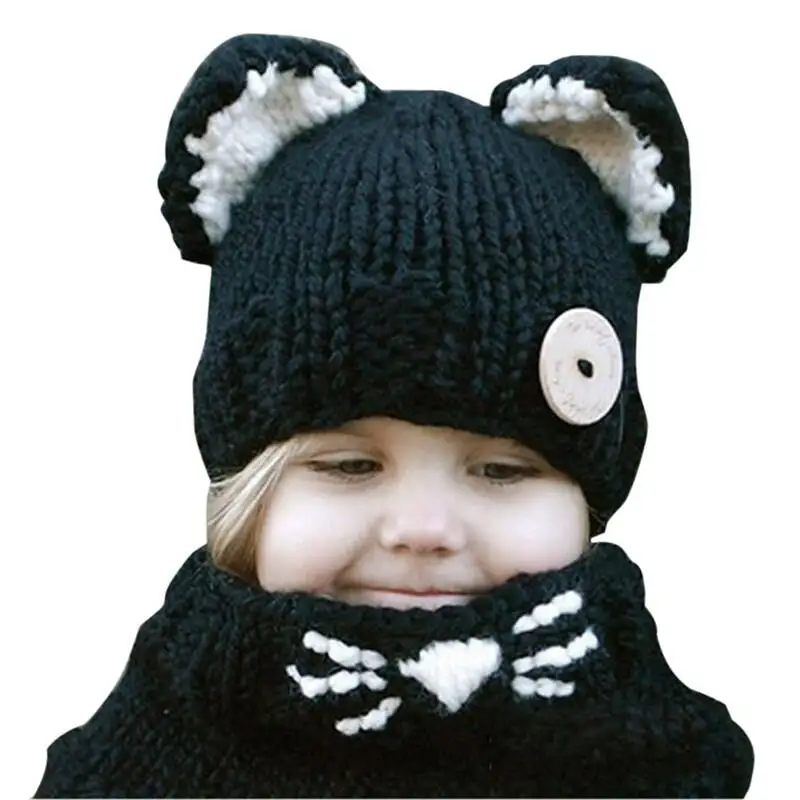 

Cute Cartoon Animal Fox Handmade Hats For Kids 1-8 Years Baby Girls Boy Wrap Dinosaur Fox Scarf Caps Winter Children Knitted Hat