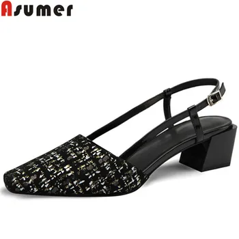 

ASUMER fashion summer new shoes woman square toe suede leather shoes women med heels shoes classic sandals women