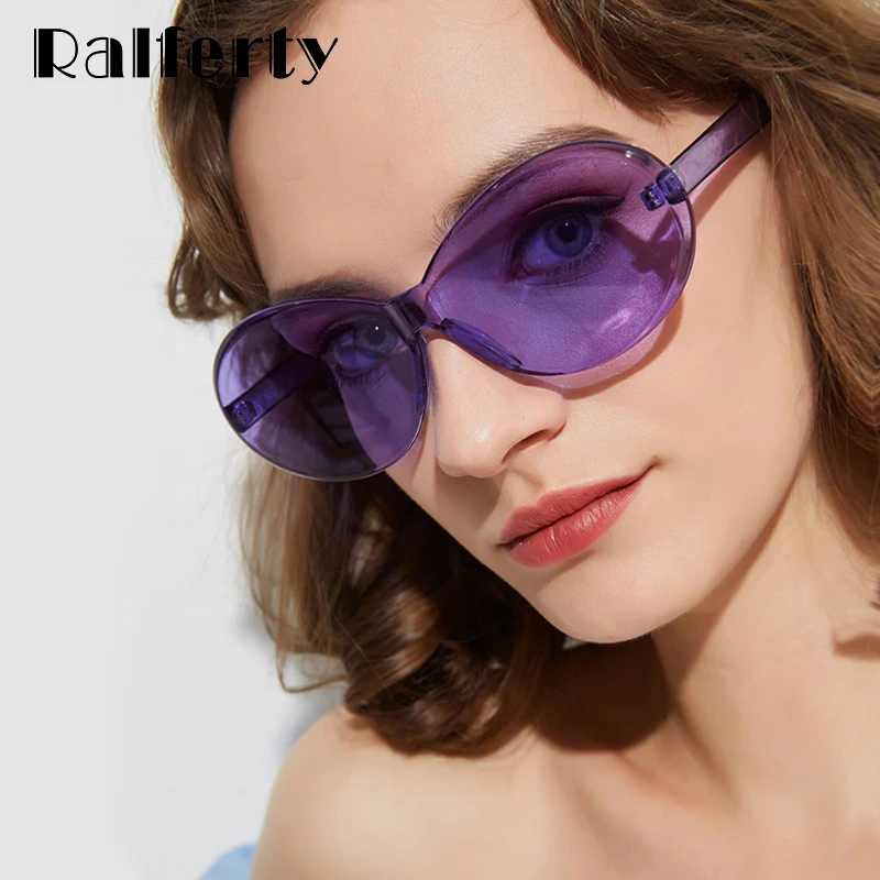 Ralferty, модные Овальные Солнцезащитные очки для женщин, фирменный дизайн, цельные интегрированные очки без оправы, фиолетовые очки, новые оттенки W2106