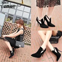 2016 women Single shoes high heels Hollow female shoes pointed Shallow Large size 43 buckle slingbacks thick lady casual heels