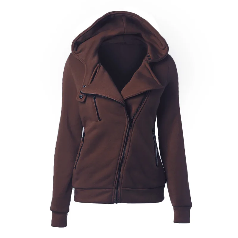 Женская хлопковая верхняя одежда, толстовка с капюшоном, на молнии, плюс бархат, уплотненное теплое пальто, Осень-зима, новинка, 12 цветов, женская верхняя одежда - Цвет: brown
