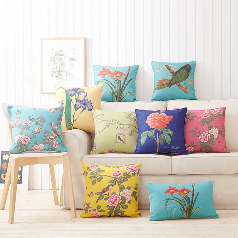 45*45cm Cushion Cover Pillow Case Sofa Linen Cotton Nordic Style Flower