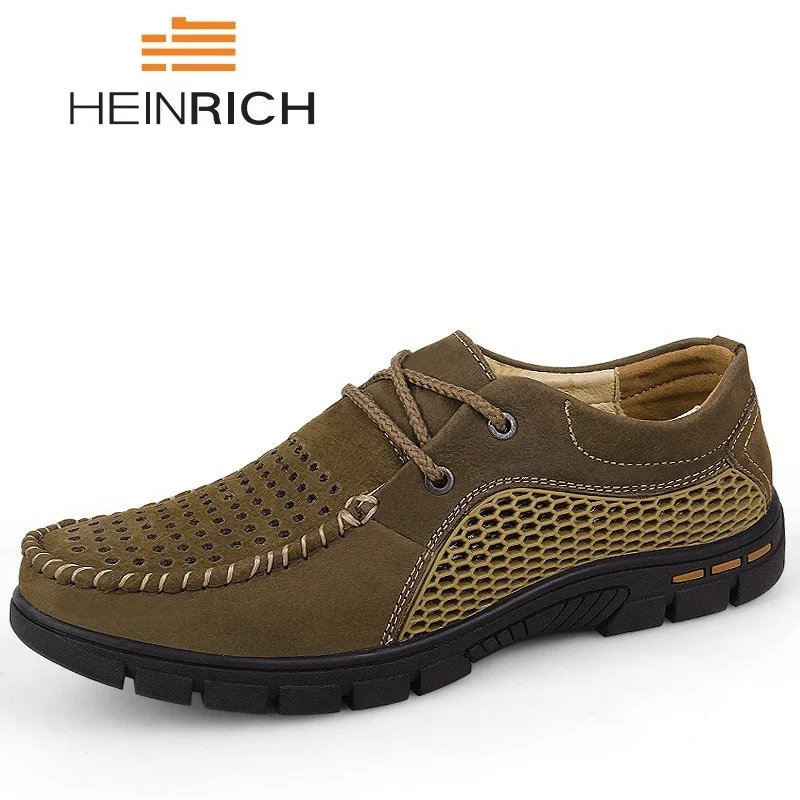 

HEINRICH Italian Mens Shoes Casual Luxury Brand Summer Men Loafers Genuine Leather Moccasins Comfy Breathable Boat Shoes