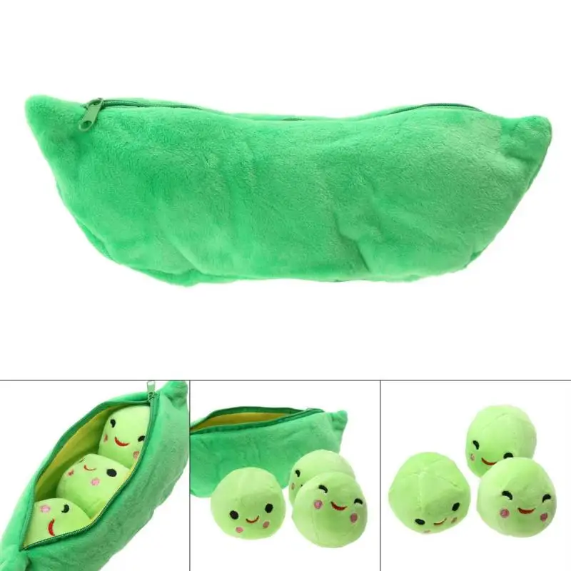 25CM Baby Green Pea Plant Beans Plush Toys for Kids 3 Cute Smile Balls With Bag Plush Stuffed Toys Girls Boys Toys Random Send