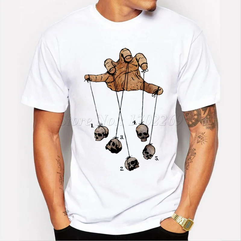 

hot sale funny design five dancing skull creative printed men's customized t-shit zombie hand male halloween tops hipster tee