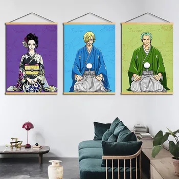 

Home Decor Nordic Style Canvas Print Anime One Piece Character Painting Wall Art Solid Wood Hanging Scrolls Poster Living Room