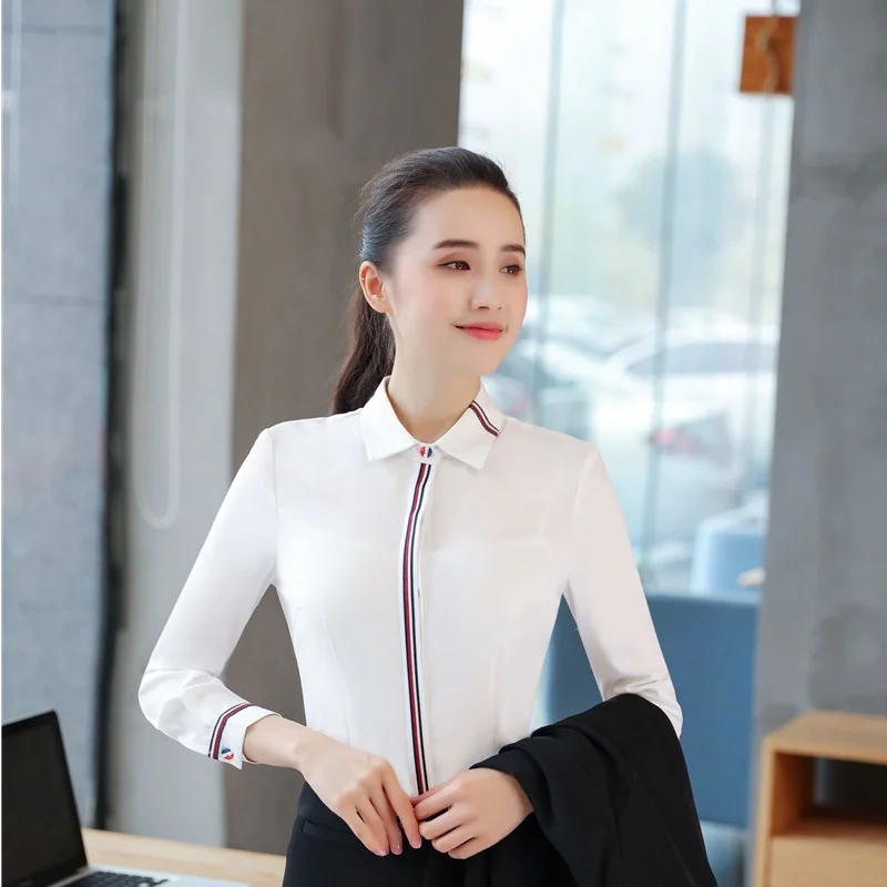 

Novelty White Long Sleeve Blouses and Shirts For Women Business Work Wear Ladies Office Tops Blouse Female Clothes Blusa