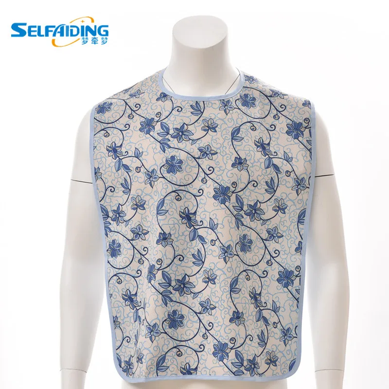 

Chinese Style Print Extra Long Waterproof Mealtime Protector Adult Bib PVC Back Adjustable Closure AB-215A