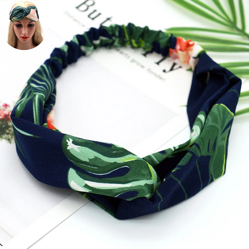 

Women's Fashion Vintage Bohemian Sea Beach Flamingo Hairbands Banana Leaf Headband Cross Knot Elastic Hairband Hair Accessories