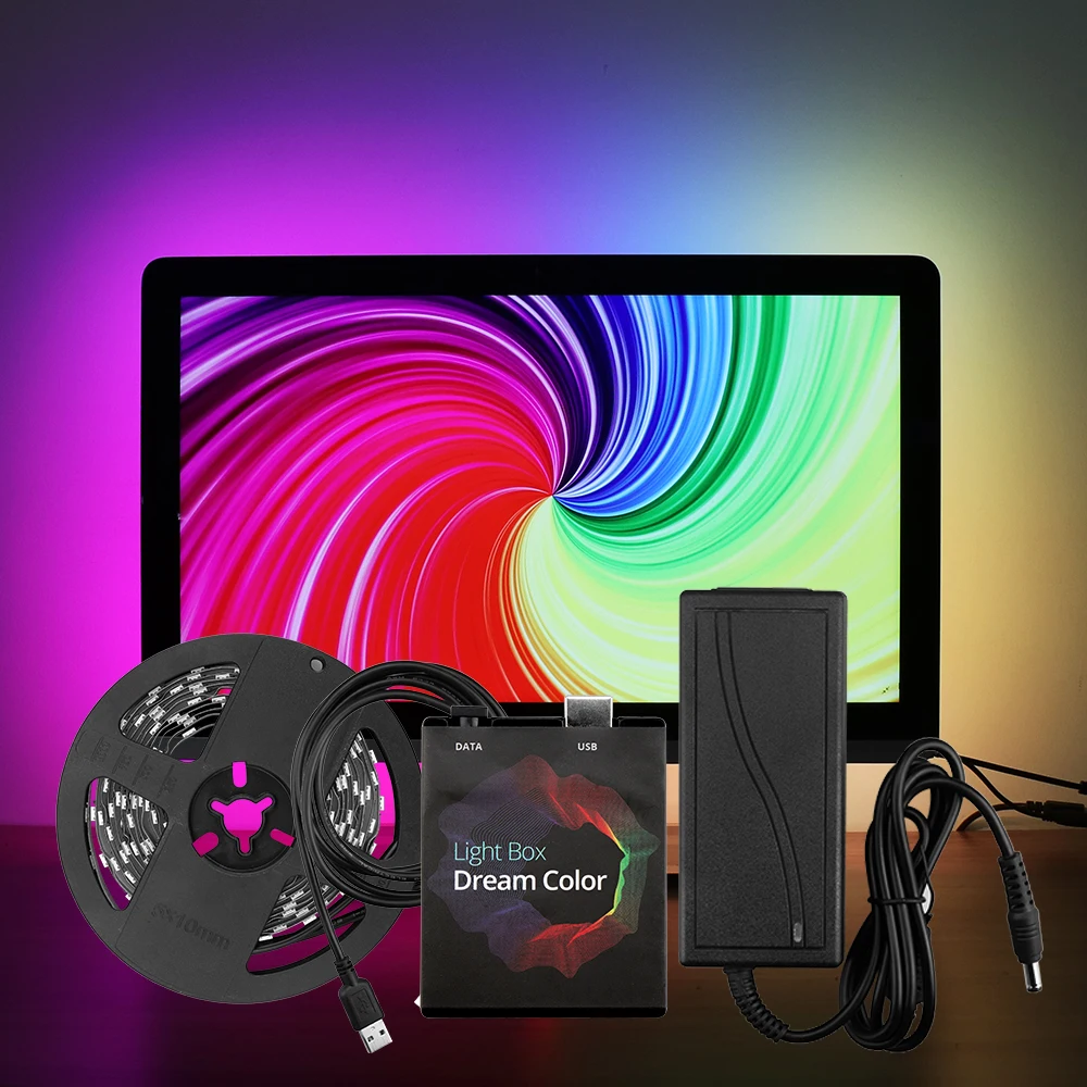 WS2812B USB Светодиодная лента светильник 5050 RGB 5 в dream color Ambi светильник комплект для HDTV настольного ПК экран фоновый светильник ing 1 м 2 м 3 м 4 м 5 м