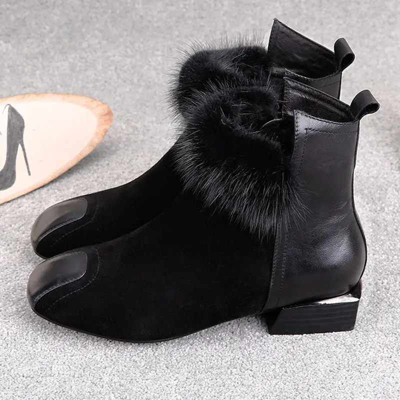 New Designer Women Ankle Boots Female Faux Suede Fur Leather Boots 2018 Fashion Warm Plush Winter Shoes Botas Mujer Plus size 42 Women's Shoes