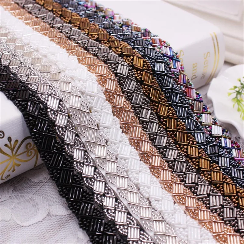 

1Yard/Lot Pearl Beaded Lace Trim Mesh Lace Ribbon Fabric Clothes Decoration Wedding Dress Collar Sleeve Lace Applique DIY Crafts