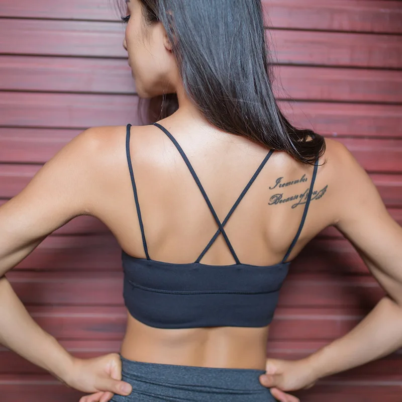 Solid Cross Str Women Sexy Yoga Bra Shake proof Sports Bra Push up Running Bra Sports Shirt Workout Gym Bra Fitness Vest Top