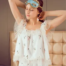 Новое поступление пикантные женские милые летние сна Топ Белый с сладкий цветок лепестки вышитые цвет кружева шеи наивысшего качества пижамы