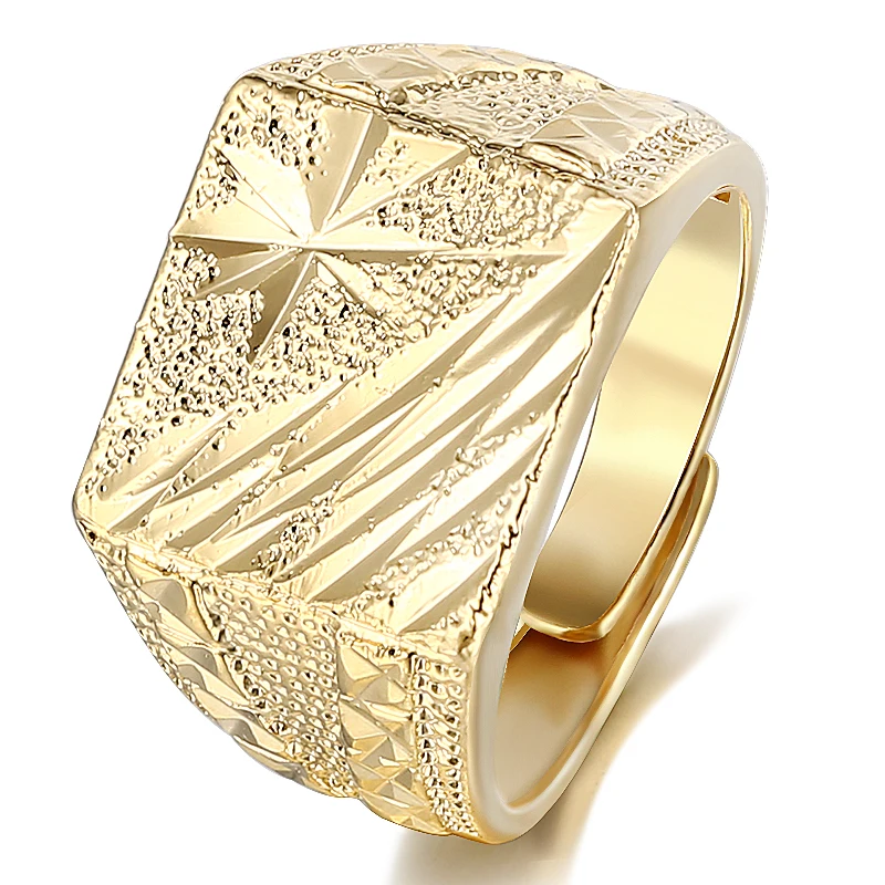 

Square 14mm Wide Gold Color Resizeable Classic Wedding Ring for Men Women