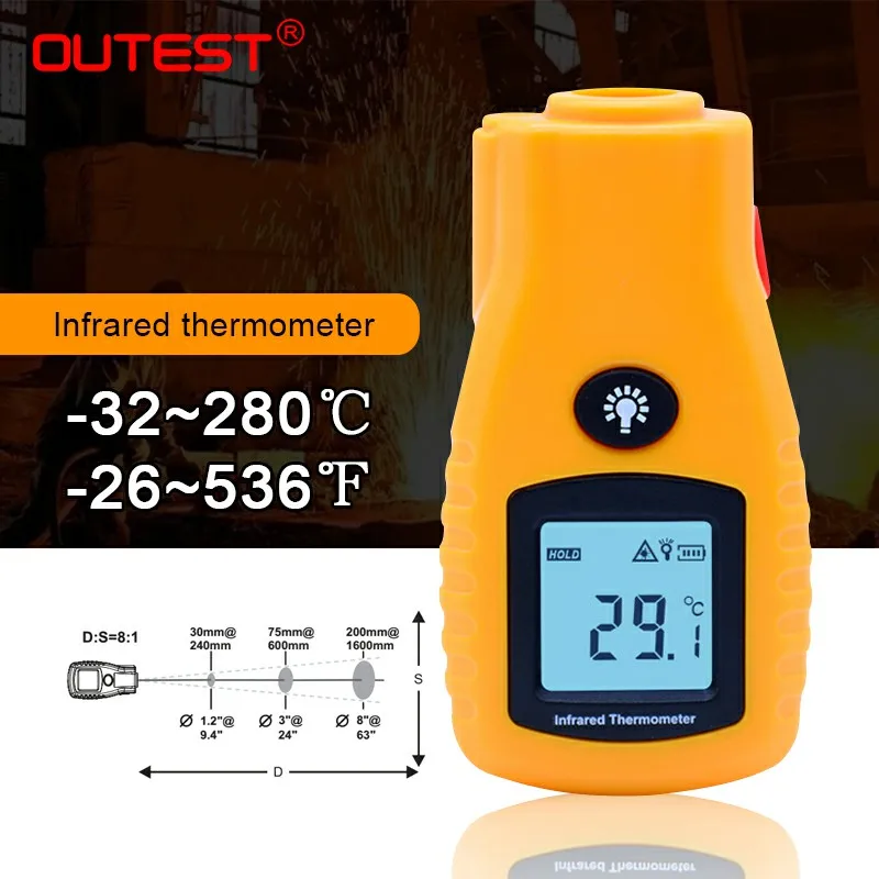 OUTEST GM270 мини lcd Бесконтактный цифровой инфракрасный термометр Карманный лазерный термометр температуры 500 мс время отклика