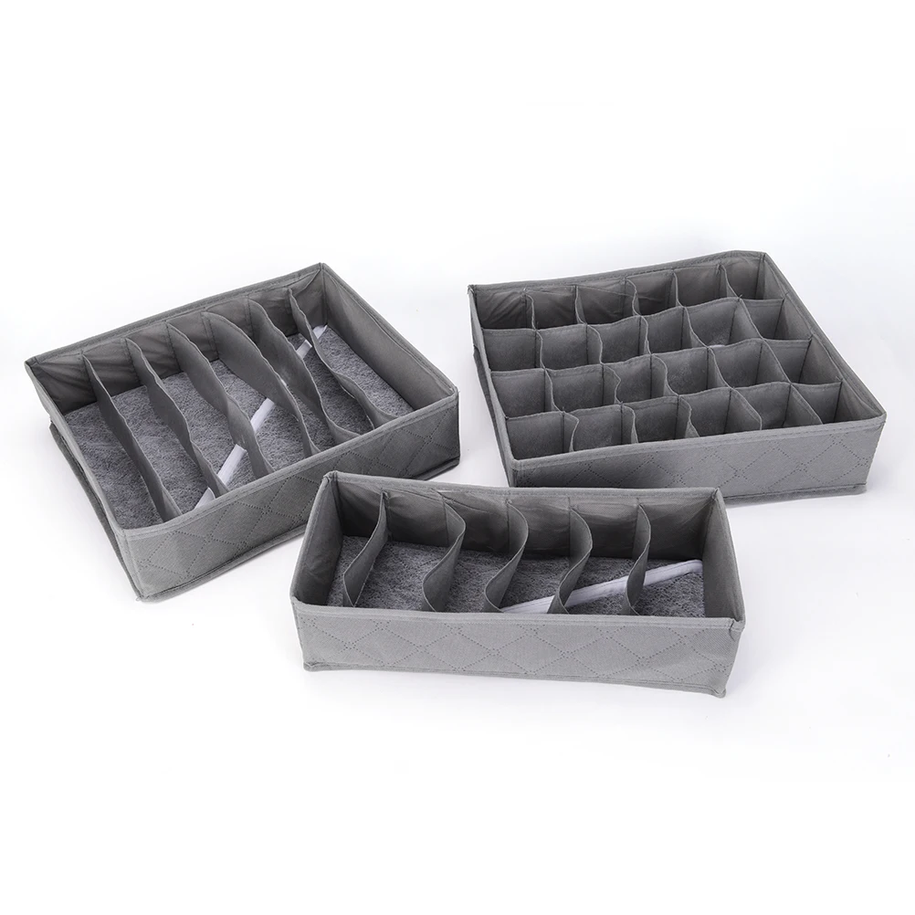 New 3pcs/lot 3 In 1 Bamboo Storage Box Container Drawer Divider Lidded Closet Boxes For Ties Socks Bra Underwear Organizer Hot