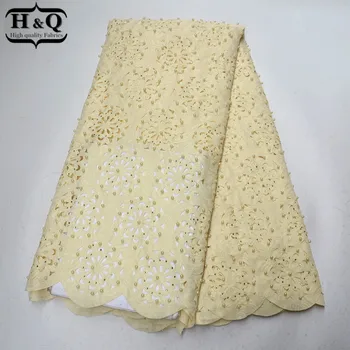 

H&Q Latest arrival african lace fabric high quality Jacquard Flower burning technology laces fabrics stones with beads for dress