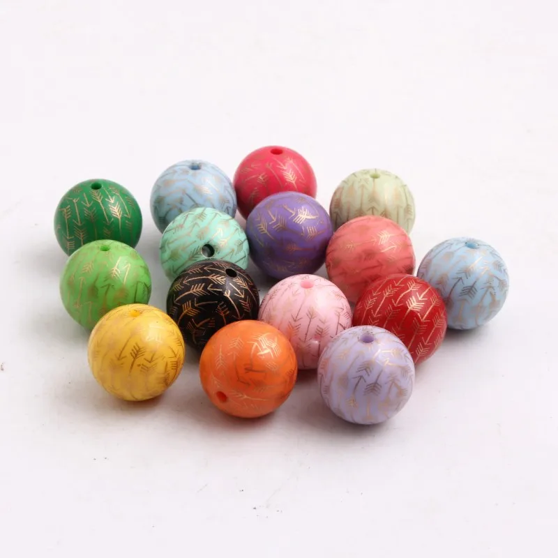 

Chunky 20mm 100pcs/lot acrylic solid print gold arrow gumball beads for kid's jewelry making!