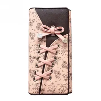

Women lady fashion Wallets ties Shoelace PU Leather Wallet 3-deck Female Hasp Dollar Price Vintage Long Wallets Purse hand bag