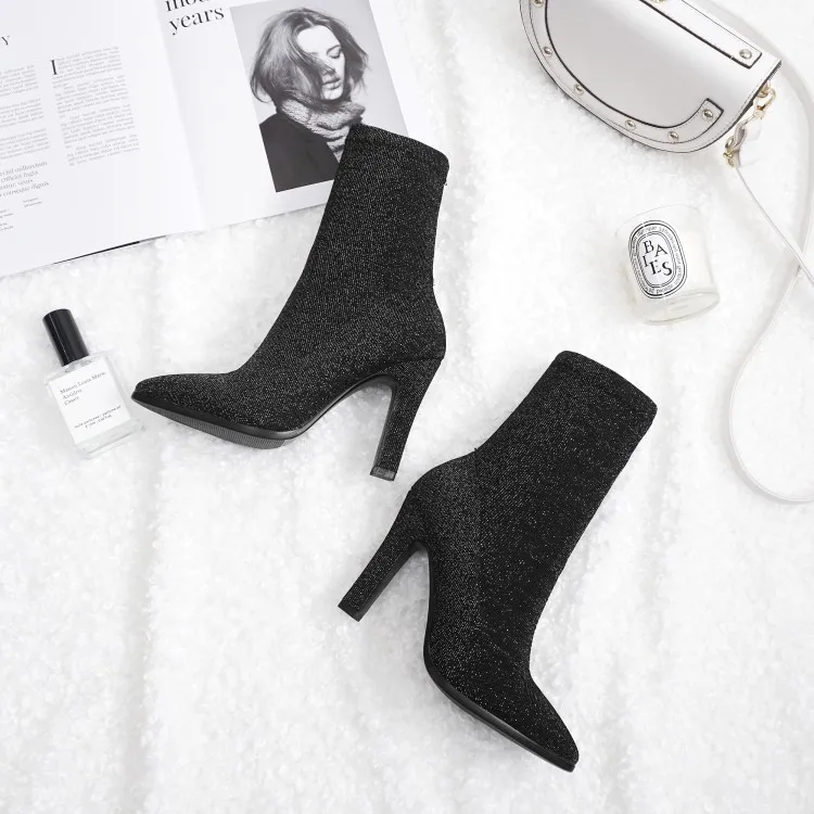 

Big Size 9 10 11 12 boots women shoes ankle boots for women ladies boots Elastic sleeve tapered heel