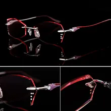 Очки без оправы, алмазная обрезка, очки по рецепту, модные очки для женщин, красивый темперамент, близорукость, дальнозоркость 77