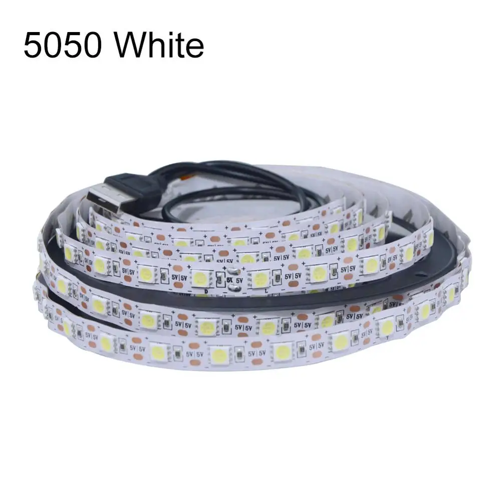 EeeToo светодиодный полосы USB светильник 5050 RGB светодиодный светильник 5V 3key 24key светодиодный полоса Lampara Гибкая неоновая лампа ТВ фон настенный Декор Светильник Инж - Испускаемый цвет: white PCB white