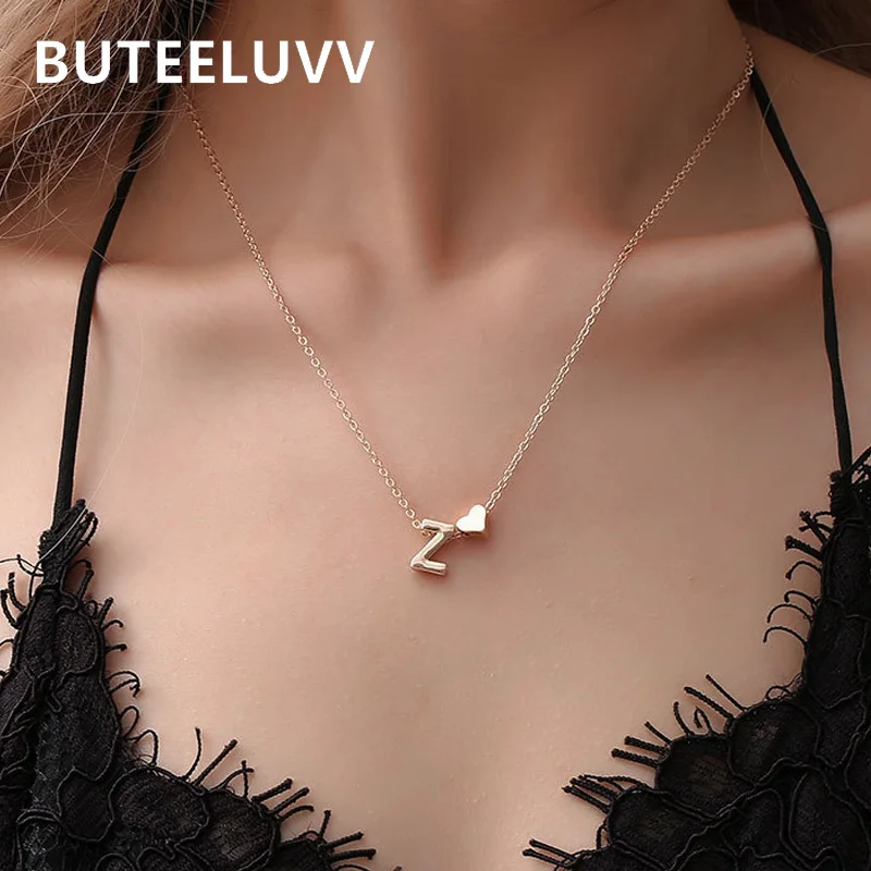 

BUTEELUVV 26 Alphabet Letter Pendant Necklace for Women Minimalist Elegant Gold Silver Color Heart Charm Chain Necklace Jewelry