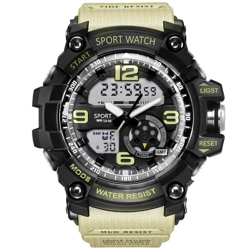 Аналого-цифровые часы для мужчин Led сталь мужские часы Военная Униформа 50 м водостойкие наручные кварцевые спортивные часы reloj hombre