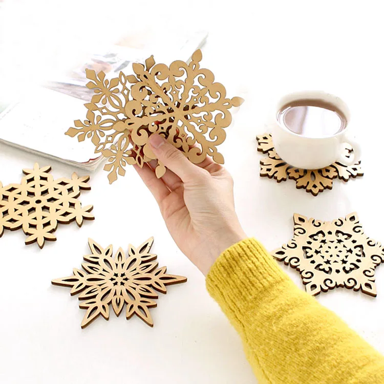 10pcs-Lot-Snowflake-Wood-Coasters-Cup-Mat-Home-Decorations-