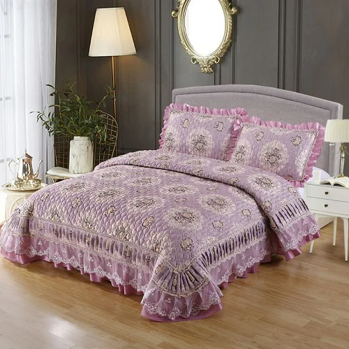 Фиолетовое, красное, розовое, бежевое роскошное Европейское жаккардовое плотное одеяло с кружевным краем татами покрывало простыня постельное белье наволочки 3 шт - Цвет: 10