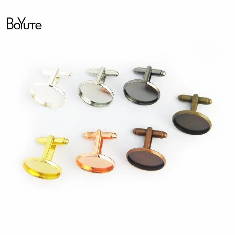 BoYuTe 50Pcs Round 12MM 14MM 16MM 20MM Cabochon Base Metal French Cufflink Blanks Tray Bezel Diy Men's Clothing Accessories (1)