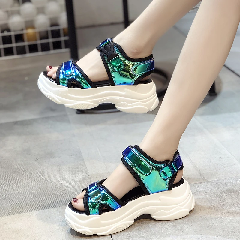 

Platform Sandals Women 2019 New Summer Fashion Ladies Casual Shoes Glitter Wedges Platform Shoes 5CM Heel Summer Chunky Sandals