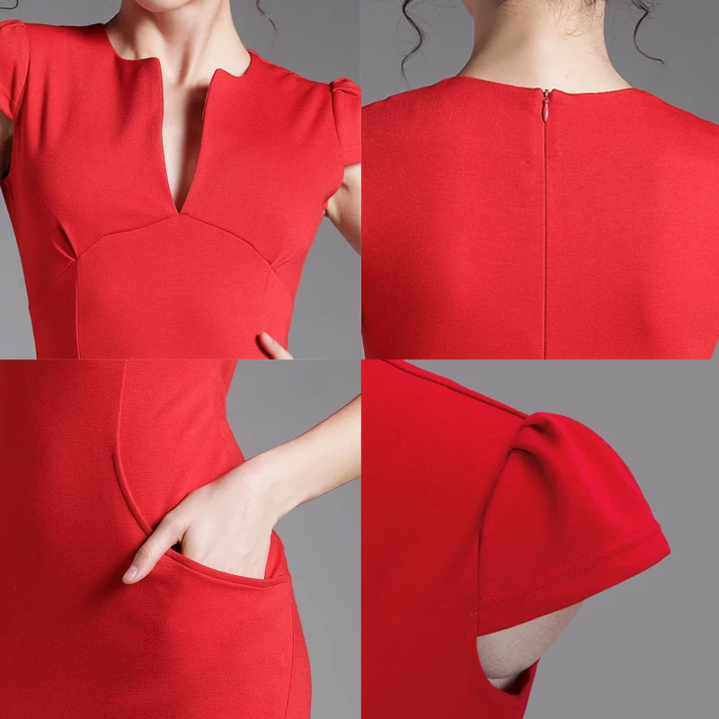 Весна Сексуальная красный черный Глубокий V bodycon бинты Бизнес работа офис Партии