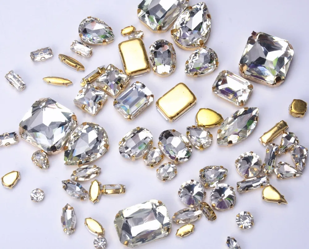 

Fancy crystal rhinestone!many sizes Sew On Rhinestones Flatback With gold claw setting Sewing Crystal Stones button 20pcs/lot